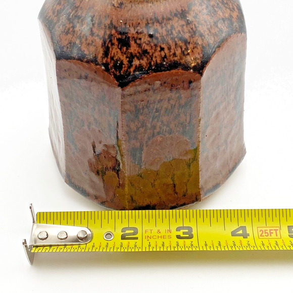 Studio Pottery Blue Spruce Bend Oregon Brown Black Vase Candle Holder Artisan 7" - Picture 10 of 11